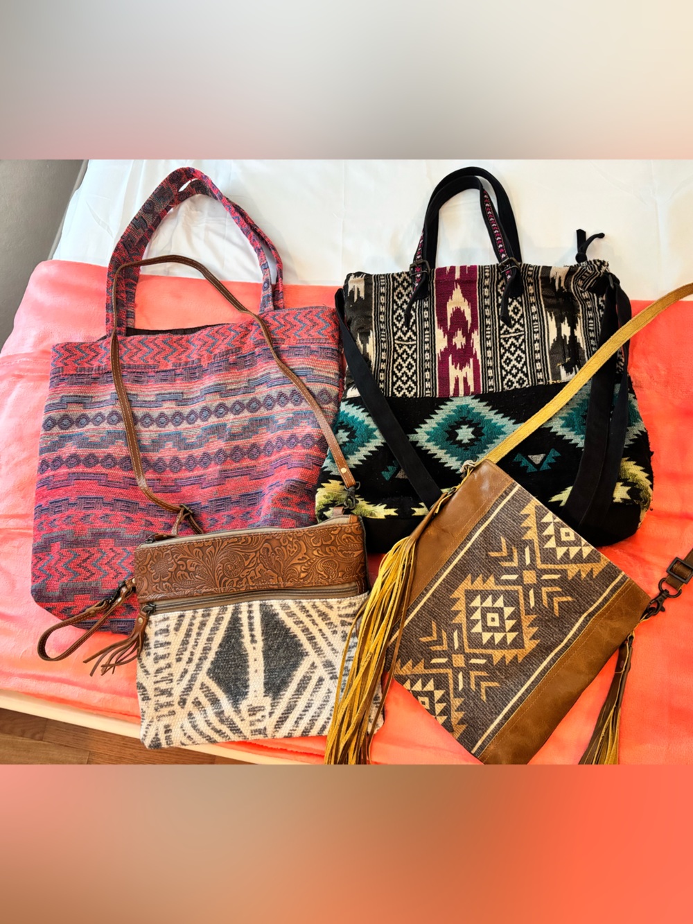 Boho Aztec Western Pattern Tote Bag and Crossbody Bundle
